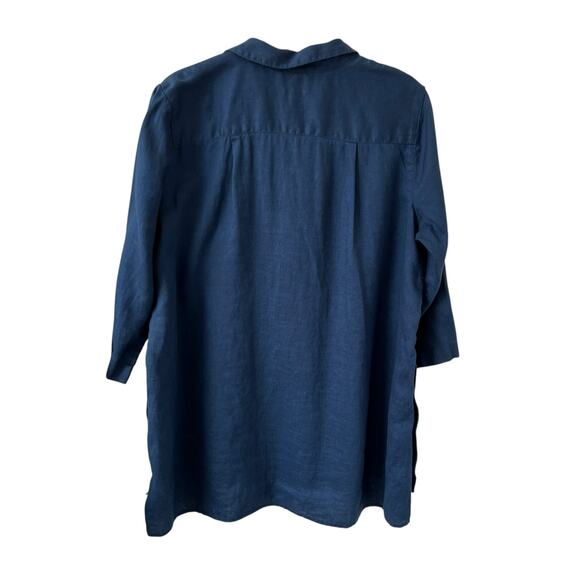J Jill Love Linen Side Button Tunic Top Blue Women's SP - Picture 3 of 9